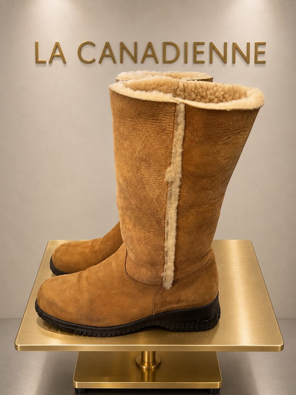 La Canadienne Brown Suede Shearling Lined Tall Winter Boots Women 6.5M